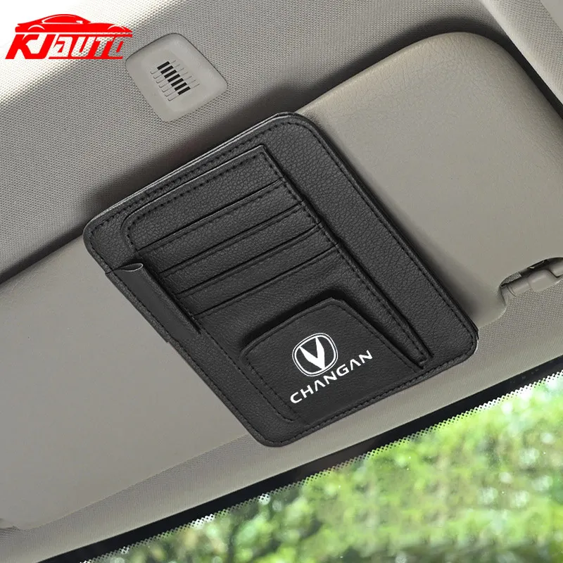 Leather Car Sun Visor Card Pen Holder Organizer Glasses Clip For ChangAn CS35 CS55 Plus UNI-K UnikV CS75 CS85 Plus Alsvin Deepal