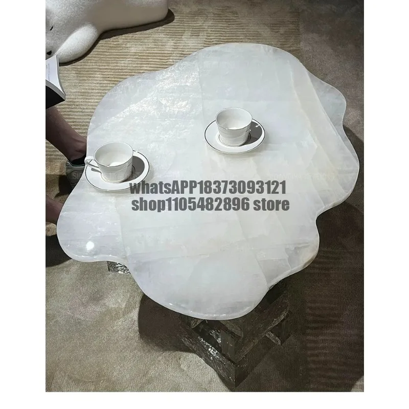 Natural luxury stone coffee table French medieval cream style advanced Italian simple marble special-shaped coffee table