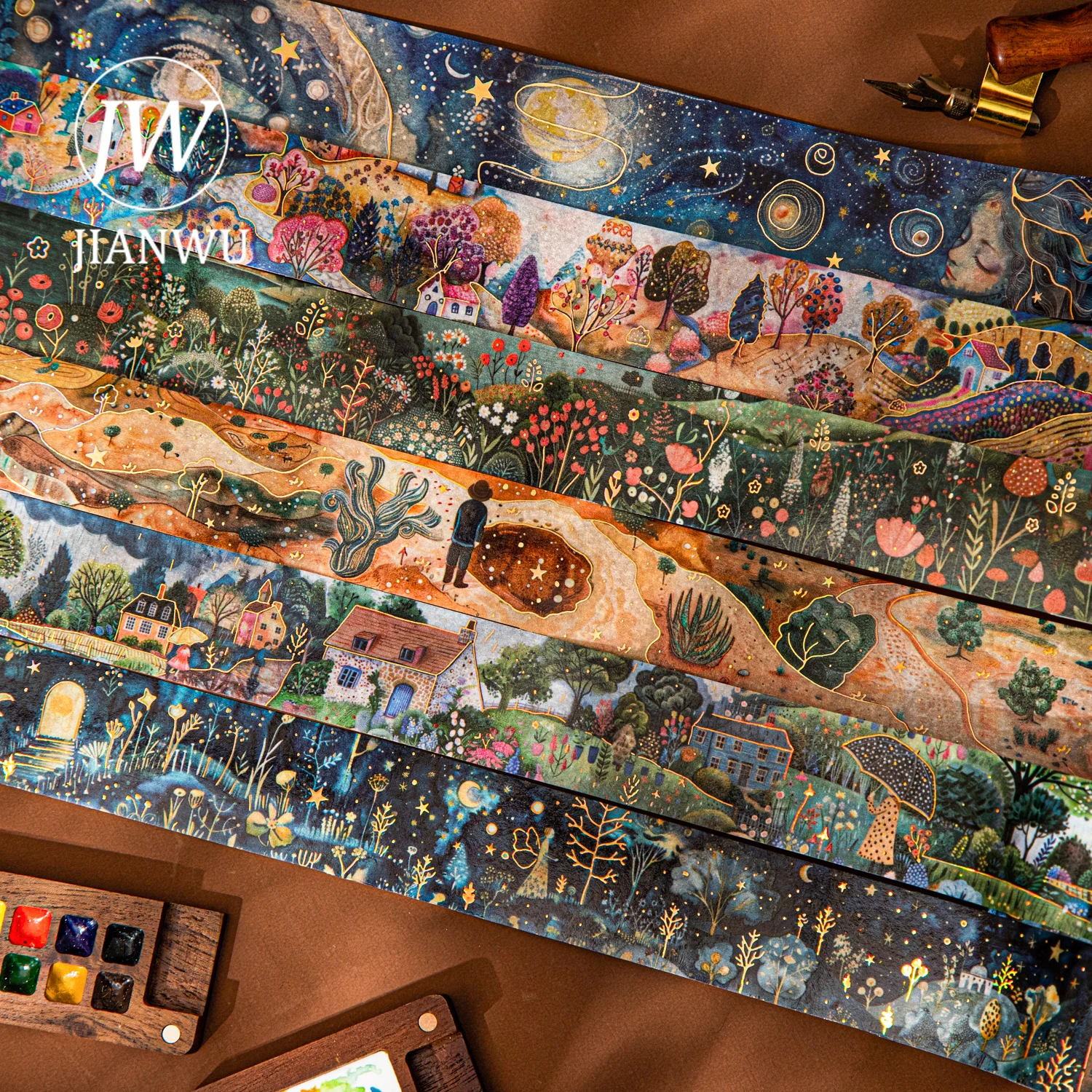JIANWU Phantom Memories Series Vintage Plant Forest Flower Landscape Material Collage Washi Tape Creative DIY Journal Stationery