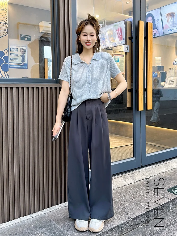 

Slim Straight Leg Suit Pants Women's Summer Thin Loose Slimming Wide Leg Casual Pants High Waist Long Straight Tube Trousers