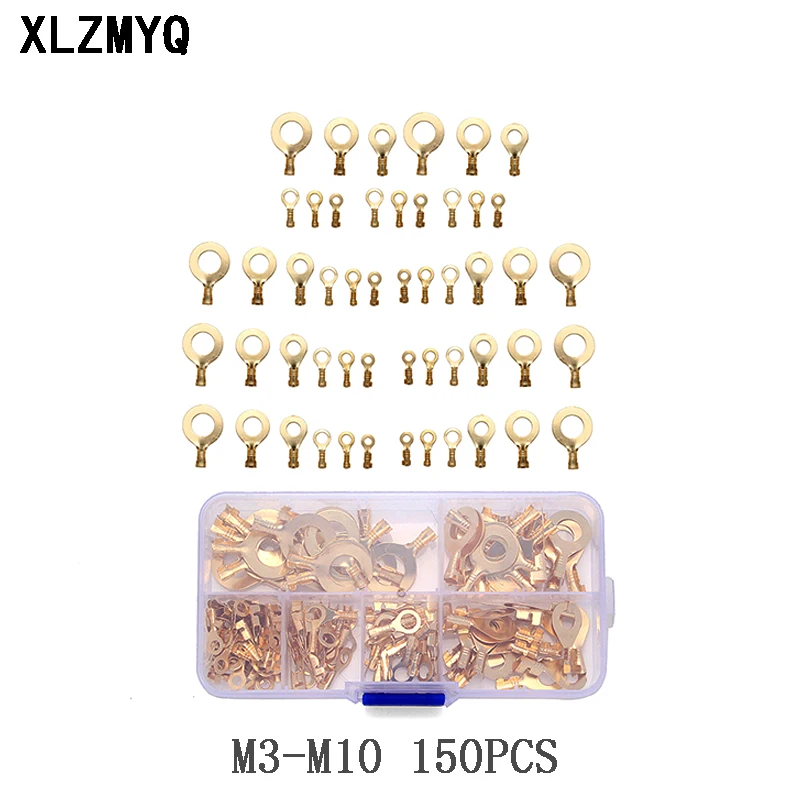 150pcs Round Terminal Block O-type Lugs Terminals Cold-Pressed Connector Copper Tab Wiring Nose Combination DIY Set