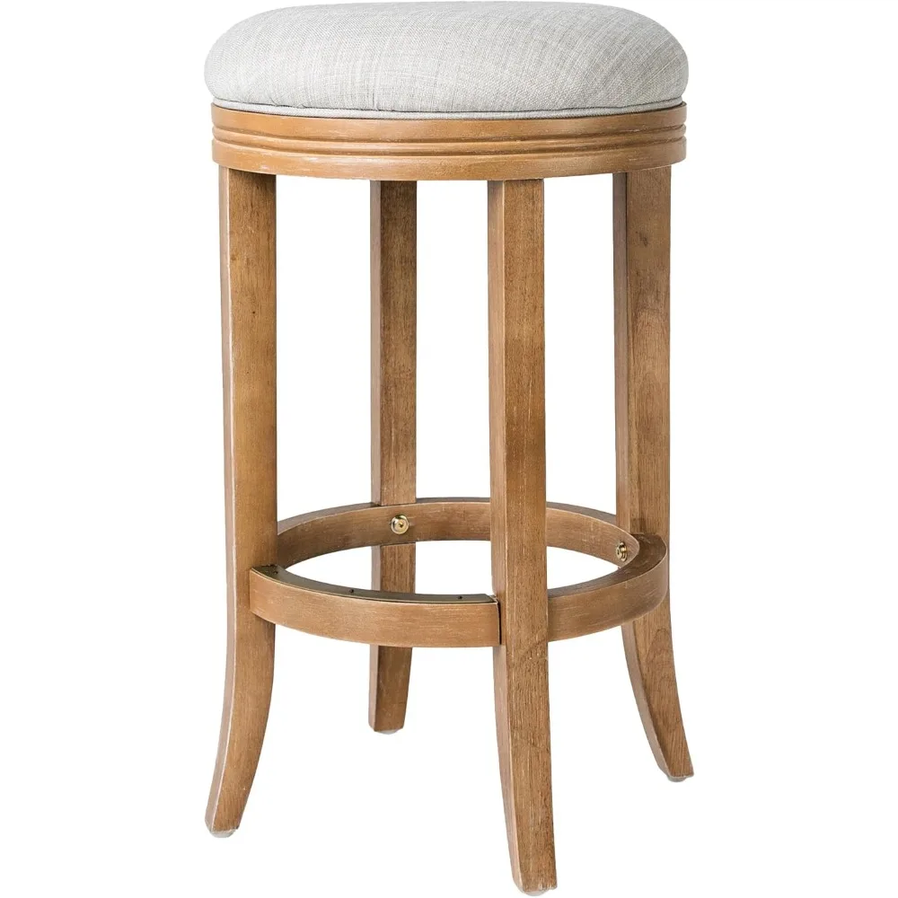 31 Eva Backless Swivel Bar Stool - Bar Height Wooden Stool w/Upholstered Round Seat & Hand Carved Detailing for Elevated Comfo