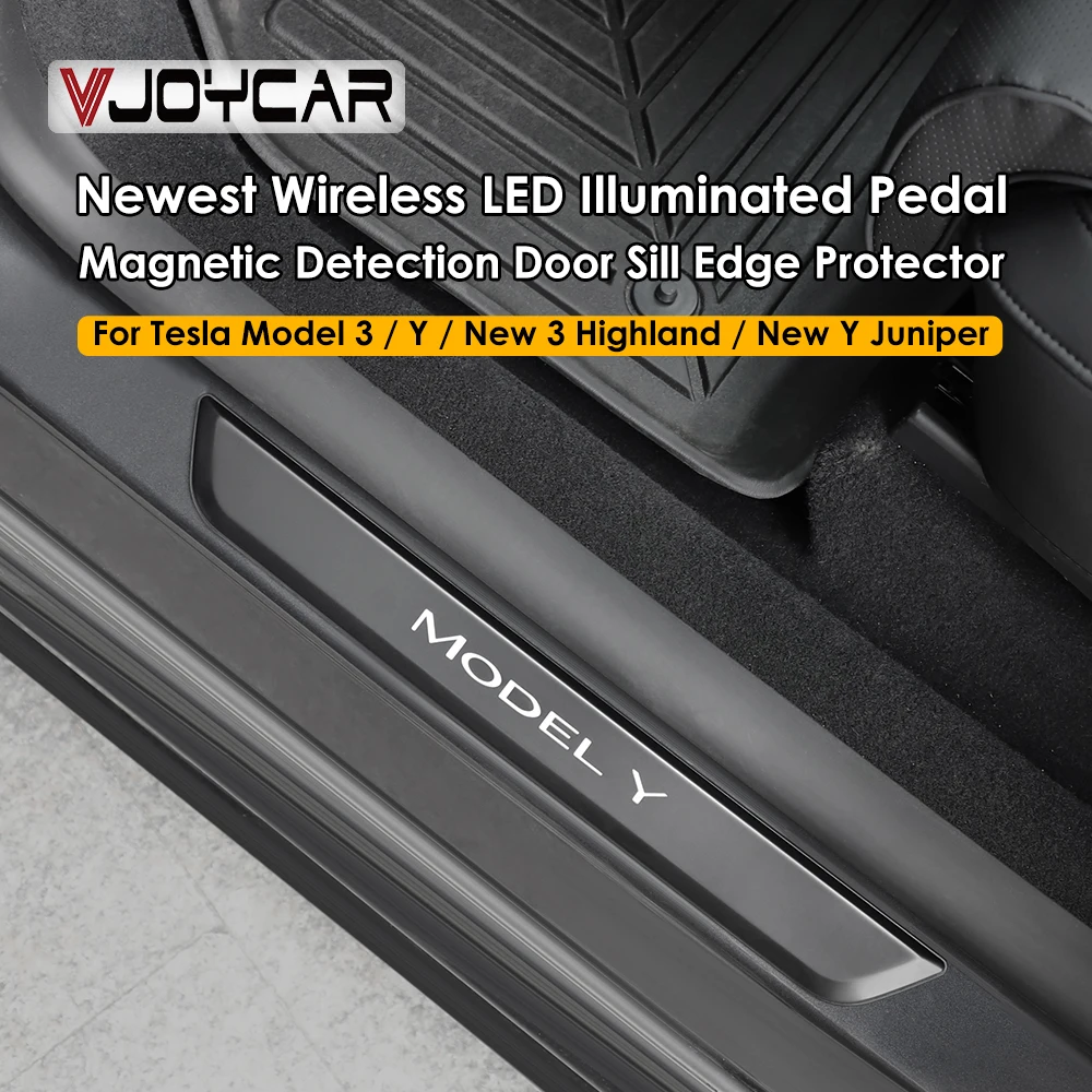 Nieuwste Draadloze LED Verlichte Pedaal voor Tesla Nieuwe Y Juniper 3 Highland Magnetische Detectie Instaplijsten Edge Protector Model 3 Y - afbeelding 2