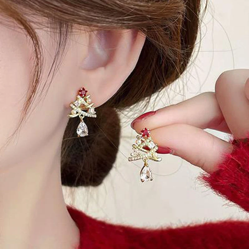 1Pair Light Luxury Snowflake Christmas Tree Pearl Tassel Earrings For Women Girls Sweet Versatile Earrings Jewelry Gifts image 5