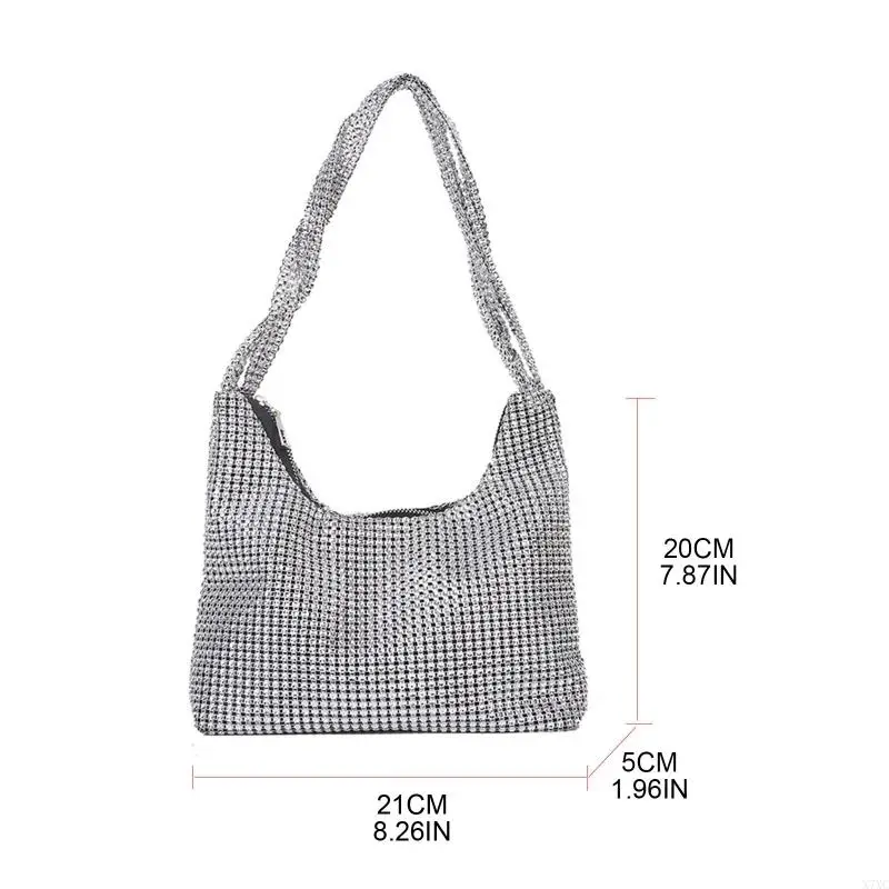 X7XC Fashion Rhinestones Evening Bag Purses Silver Shiny Underarm Bag Shoulder Bag Handbag Evening Bags for Women