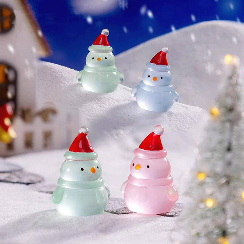 Mini Luminous Santa Hat Snowman Car Desktop Ornament Glow In The Dark Miniature Christmas Snowman DIY Dollhouse Decoration Gifts