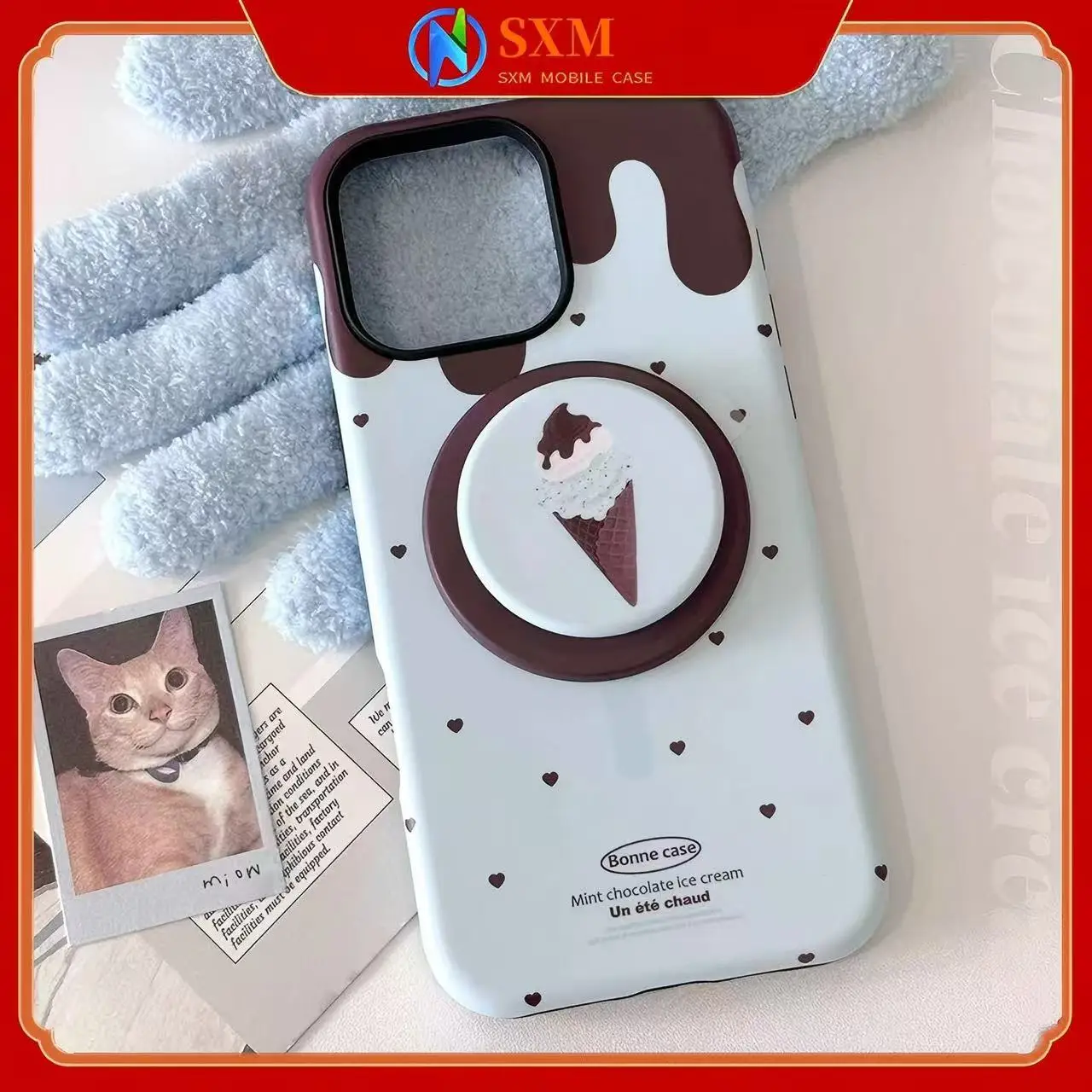 

Suitable for iPhone magnetic stand, film mint ice cream summer cover