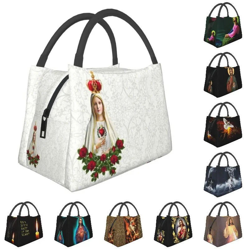 

Our Lady Of Fatima Insulated Lunch Bags for Women Jesus Fatima Portugal Rosary Portable Cooler Thermal Bento Box Camping Travel