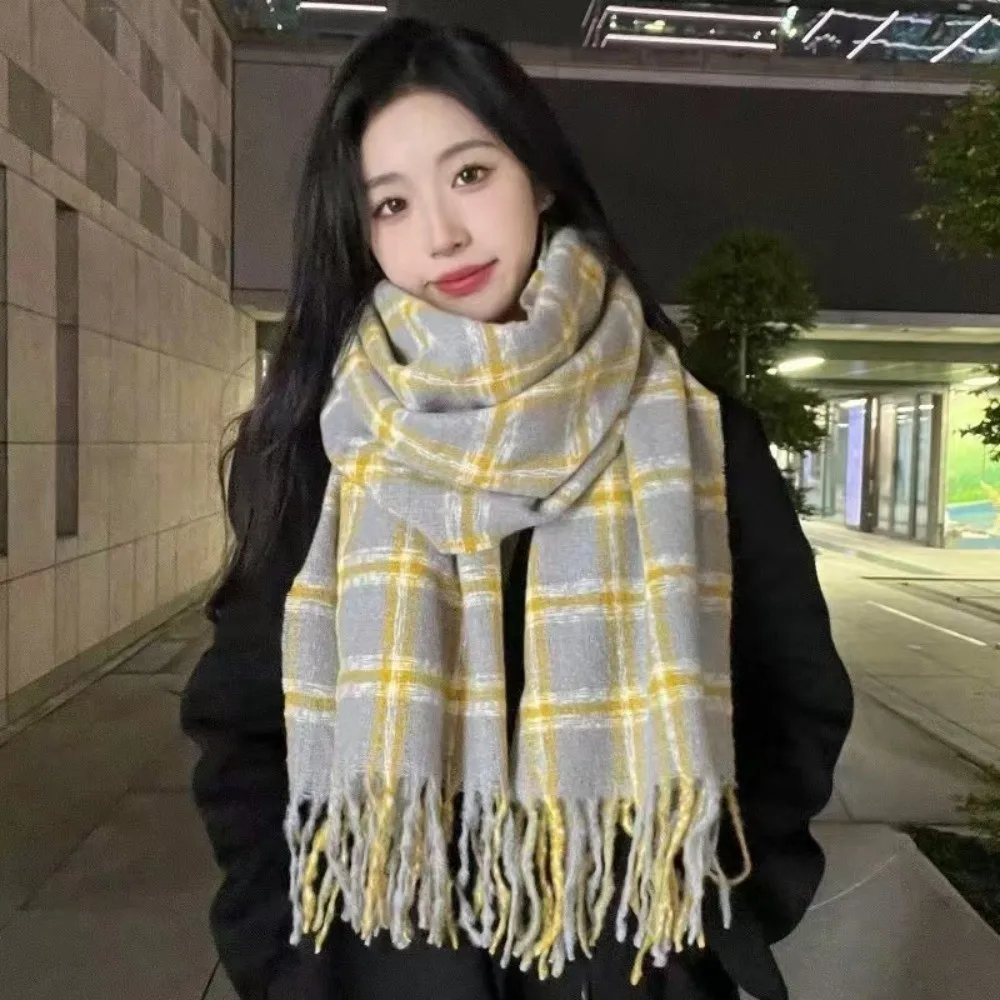 New Faux Cashmere Women's Scarf Plaid Pattern Thickened Neck Warmer Elegant High Grade Fashion Shawl Fall Winter Wear