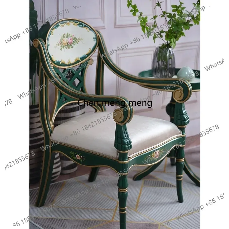 

RR French casual single armchair high-end solid wood vintage corduroy dining chair living room bedroom balcony