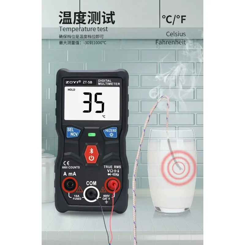 

ZOYI Digital Multimeter ZT-5B Professional Tester AutoRange AC/DC Voltmeter Ammeter Mini Electrician meter Bluetooth connect APP