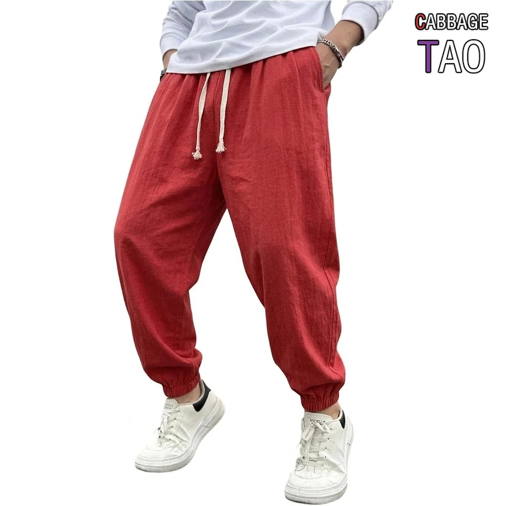 Korean Baggy Harem Linen Trousers Monochrome Yoga Trackpants Loose Cotton Pants Oversize Outdoor Work Trousers Climbing Pants