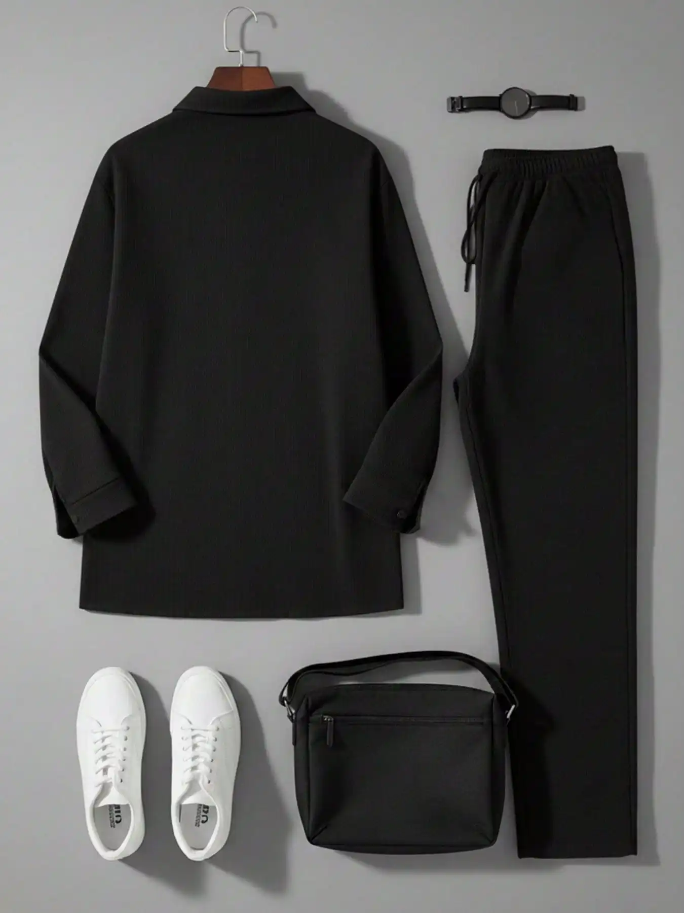 

Plus Size Men's Casual Two-Piece Set Solid Color Shirt And Pants