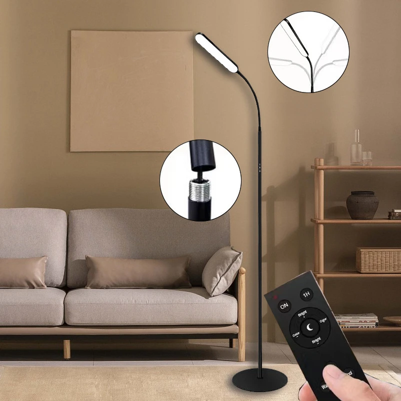 Led Floor Lamps Simple Night Light Reading Living Bedroom Room Decor Remote Control Vertical Eye Protection Fishing Stand Light