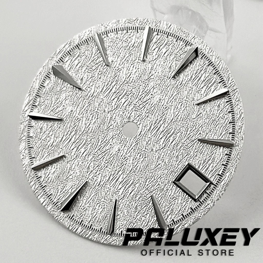 실버 골드 로즈 시계 다이얼, 수직 광택 텍스처 표면, 날짜 기계식 시계 페이스, NH35/NH36 무브먼트용, NH35 29mm