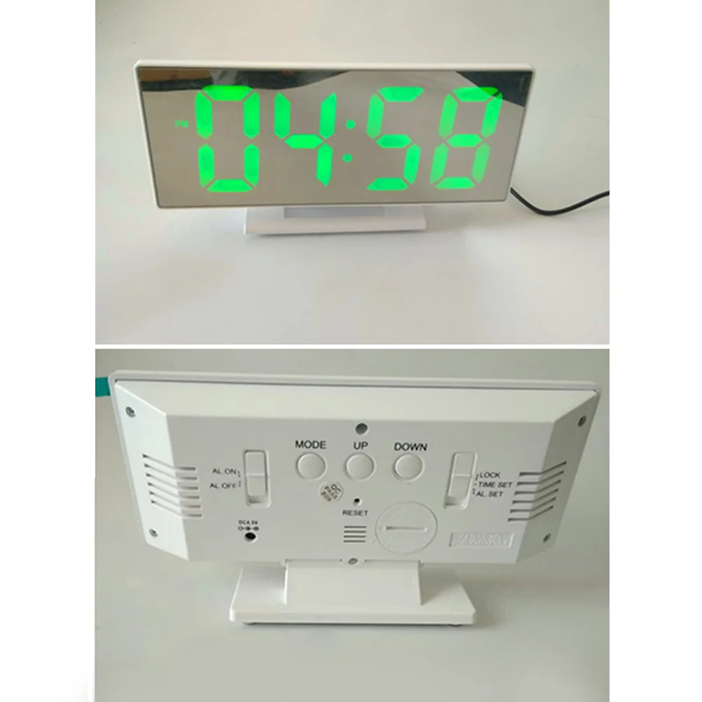 

LED Large Screen Alarm Clock White Shell Mirror Digital Display Alarm Date Temperature Bedside Electronic Watch
