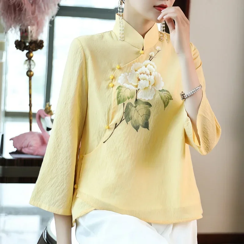 2024 Woman Traditional Chinese Clothing Top Retro Flower Print Hanfu Women Tops Elegant Oriental Tang Suit Blouse 10589 MN3