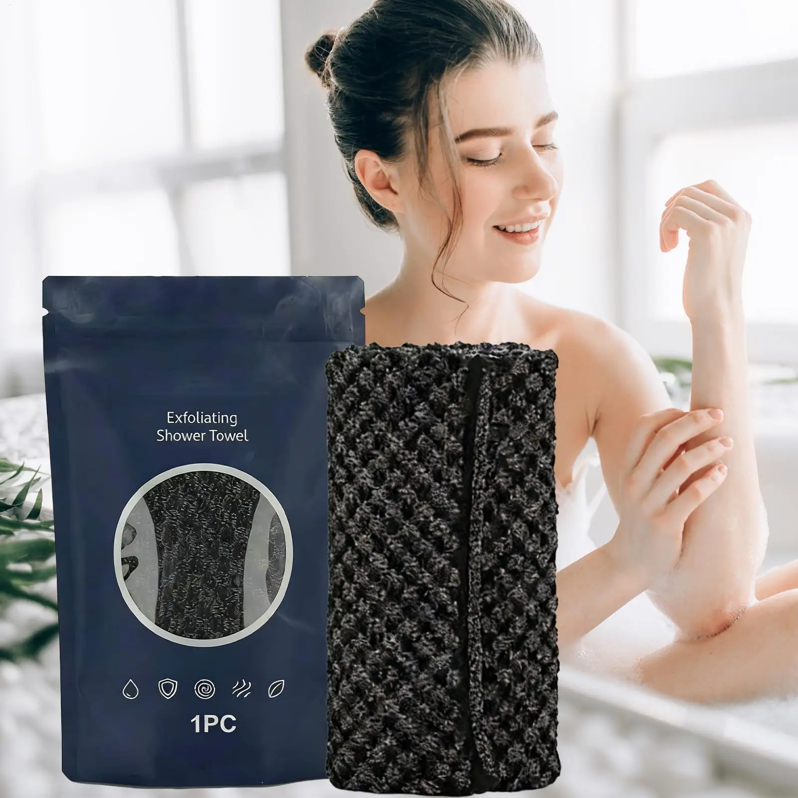 Long Handle Back Scrubber Shower Towel Exfoliating Washcloth For Adults Travel Bath Lovers Soft Quick Drying Bath Accessory