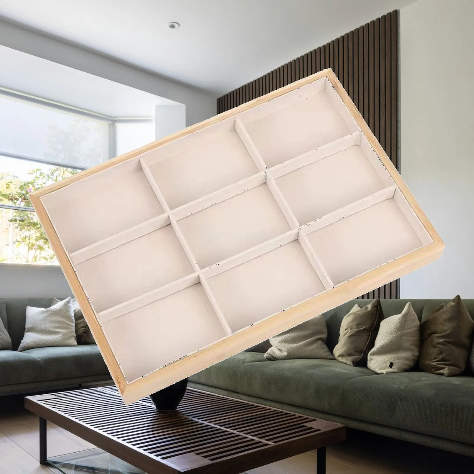 Simple Elegant Wood Jewelry Storage Box Countertop Display Tray Organizer for Women Necklace Earring Ring Bracelet Brooch Pin