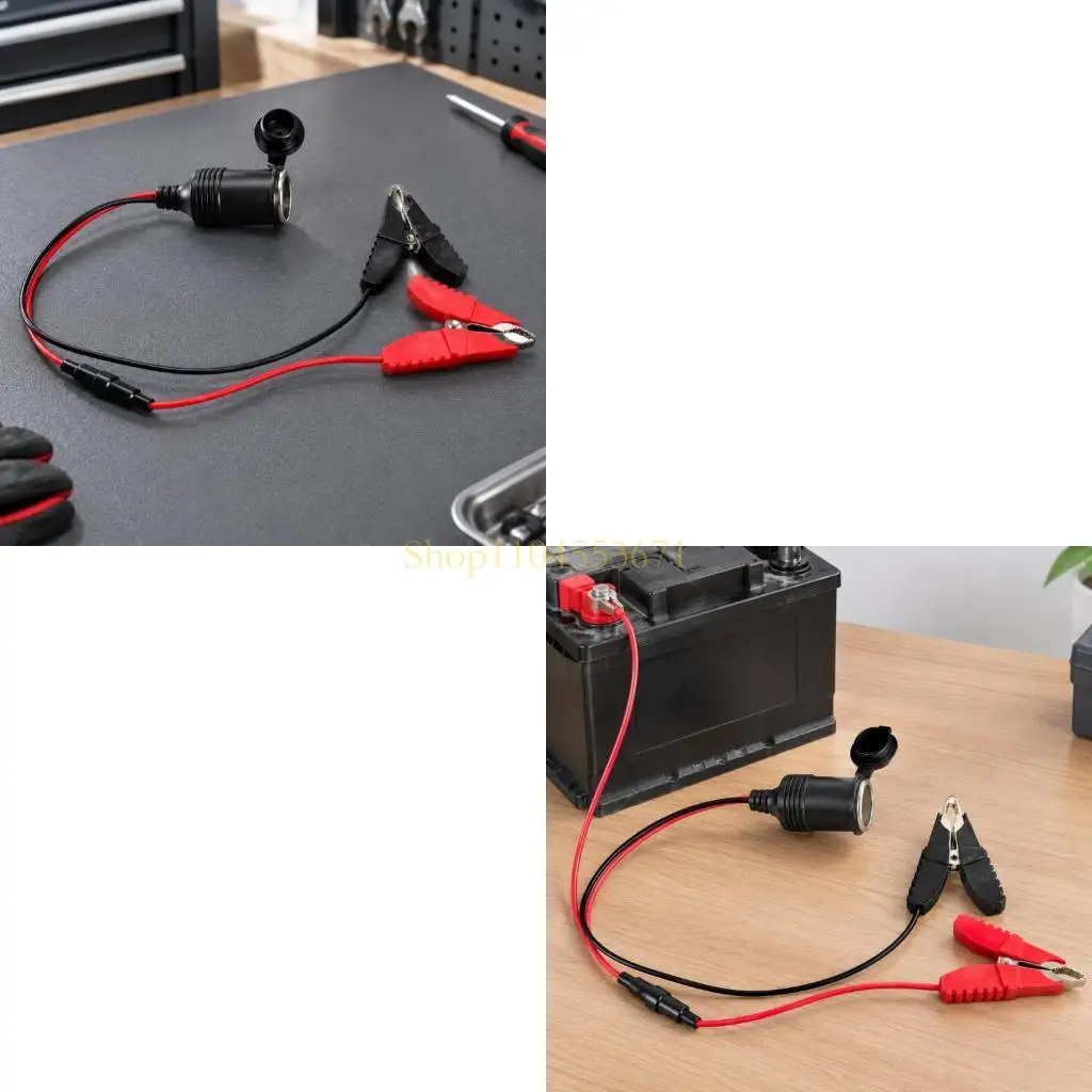 Best Seller 16AWG Battery Clamp Power Cable with Female 12V Vehicle Accessory Receptacle, 10A Rating, Insulated Clamps, and