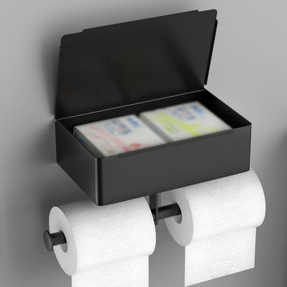 Practical Stainless Steel Toilet Paper Holder Black Overall Height 15.5cm Toilet Roll Holder Wipes Dispenser for Toilet