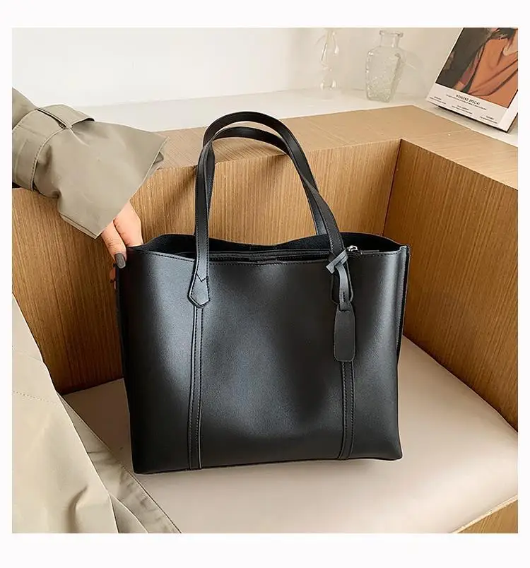 

Fashion Simple Large Capacity Bag PU Women's New Casual Tote Bag Simple Shoulder Handbag Supermarket Shopping Bag