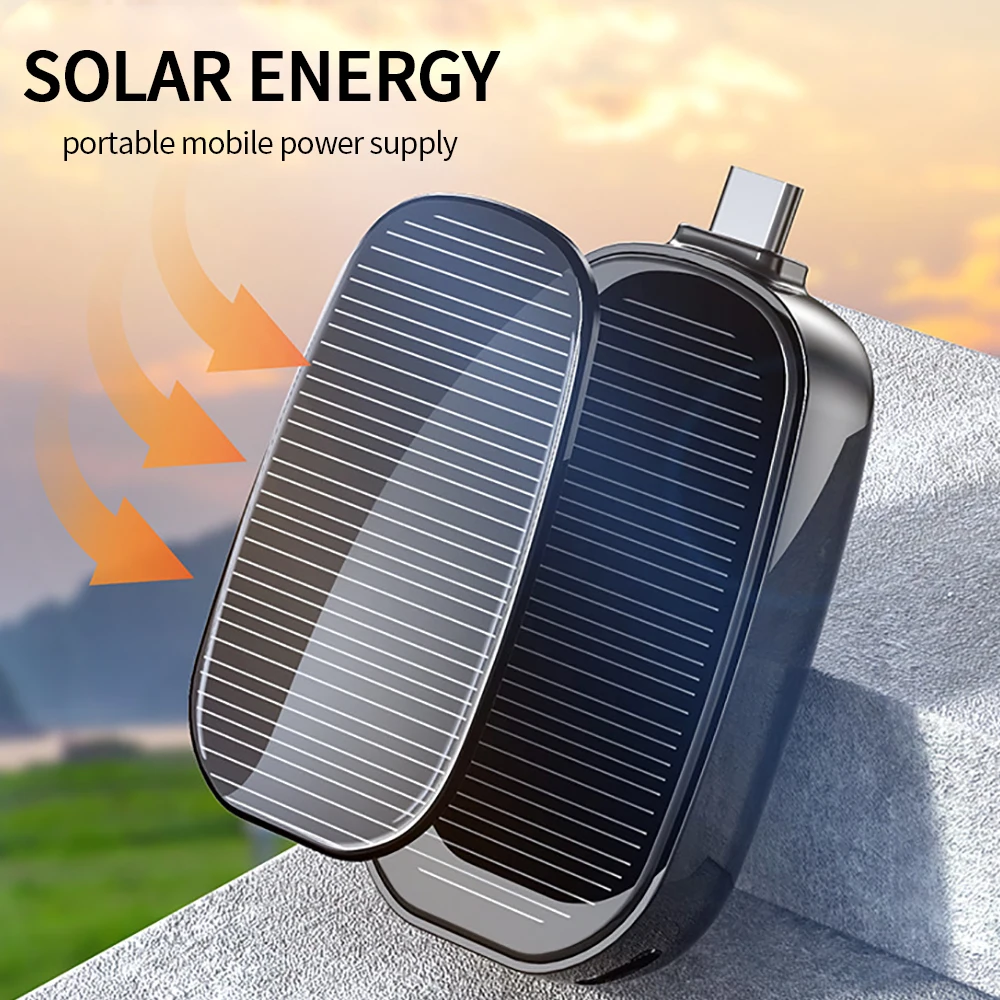 1200mAh TYPE-C Port Mini Emergency Powerbank Portable Solar Power Bank Keychain Phone Charger For Outdoor Camping