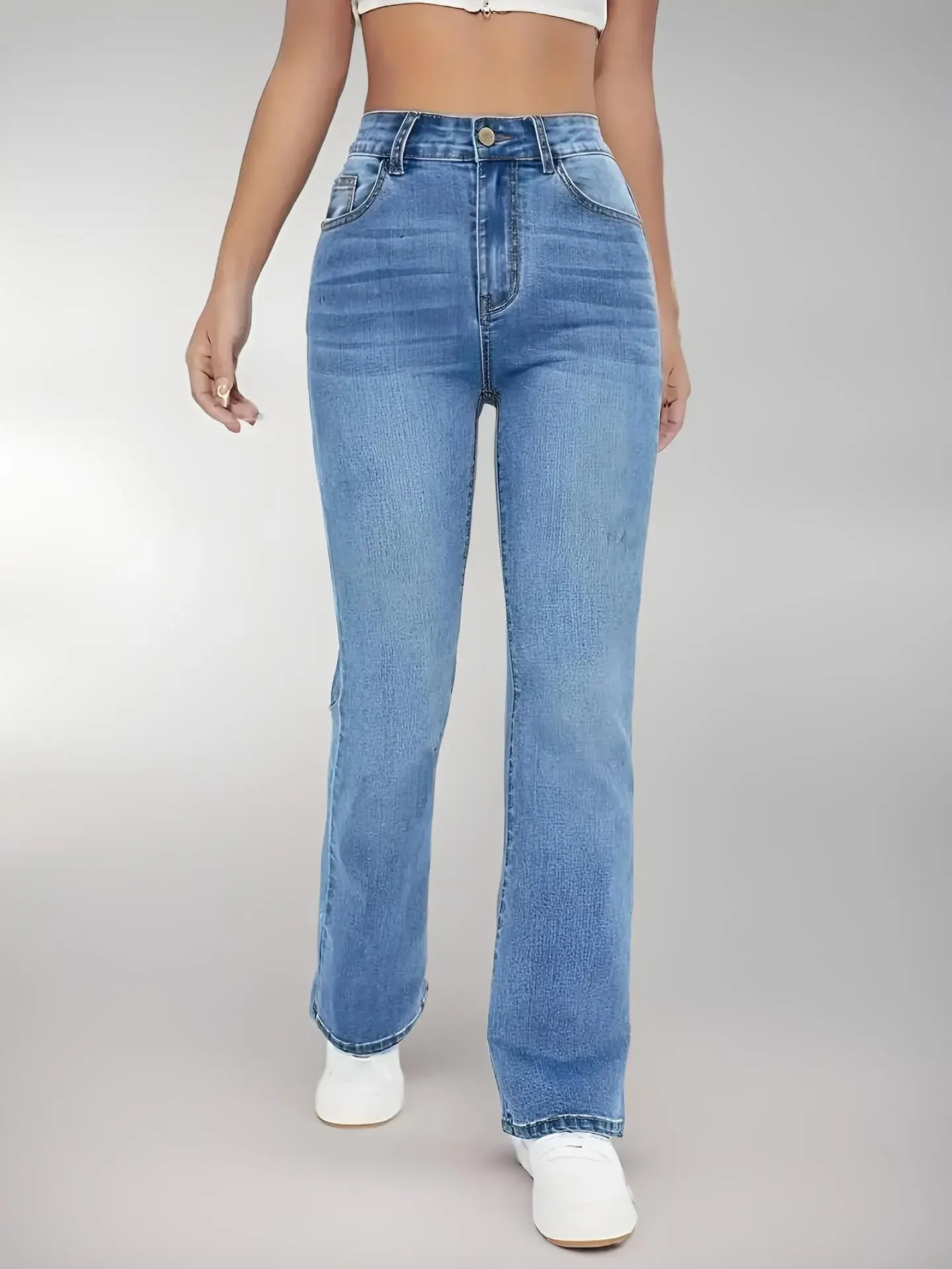 Nouveau femmes épicé fille enveloppé hanche cloche bas pantalon décontracté polyvalent taille haute lavé Denim pantalon pour les femmes
