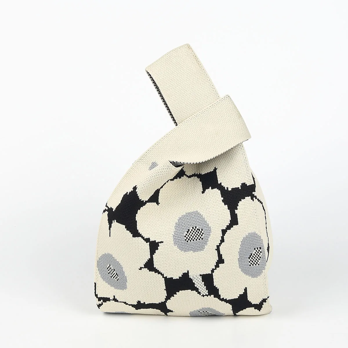 Contrast Color Flower Poached Egg Flower Knitted Handbag, Casual and Fashionable, Open Breathable and Durable Knitted Foldable Handbag, Suitable for Carrying Mobile Phone Keys, Glasses and Water Bottles, Suitable for Daily Work Clothing, Traveling, Vacati