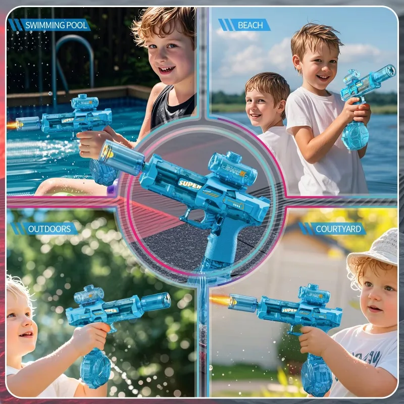 Pistola de agua eléctrica de disparo y retroceso simulado, juguetes para niños, luces con Sensor automático, pistola de agua, juguete de playa al aire libre para verano