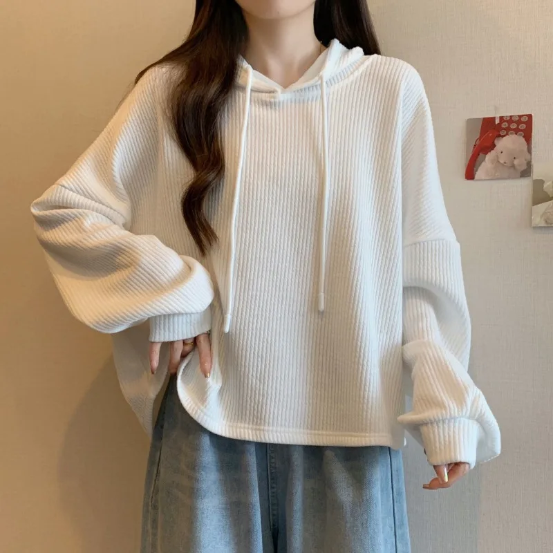 Vrouwen Lente Herfst Zwarte Losse Hoody Lady Causale Joker Solid Lange Mouw Trui Tops 2025, Nieuwe Kleding Vrouwelijke