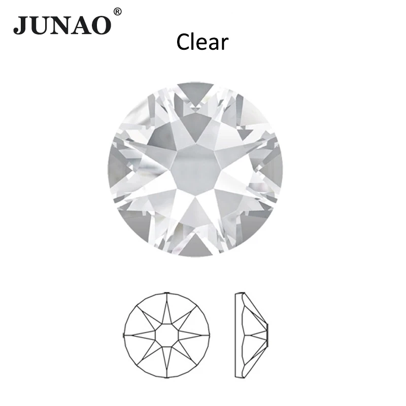 JUNAO 16 Cut Facet SS10 SS16 SS20 SS30 Crystal AB Flatback Glass Rhinestones Non Hotfix Crystal Stone Applique For Nails