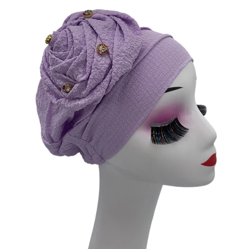 Elegant Women Rose Flower Turban Hat Elastic Muslim Headwear Bonnet Female Head Wraps Beanie Lady Hair Loss Chemo Cap