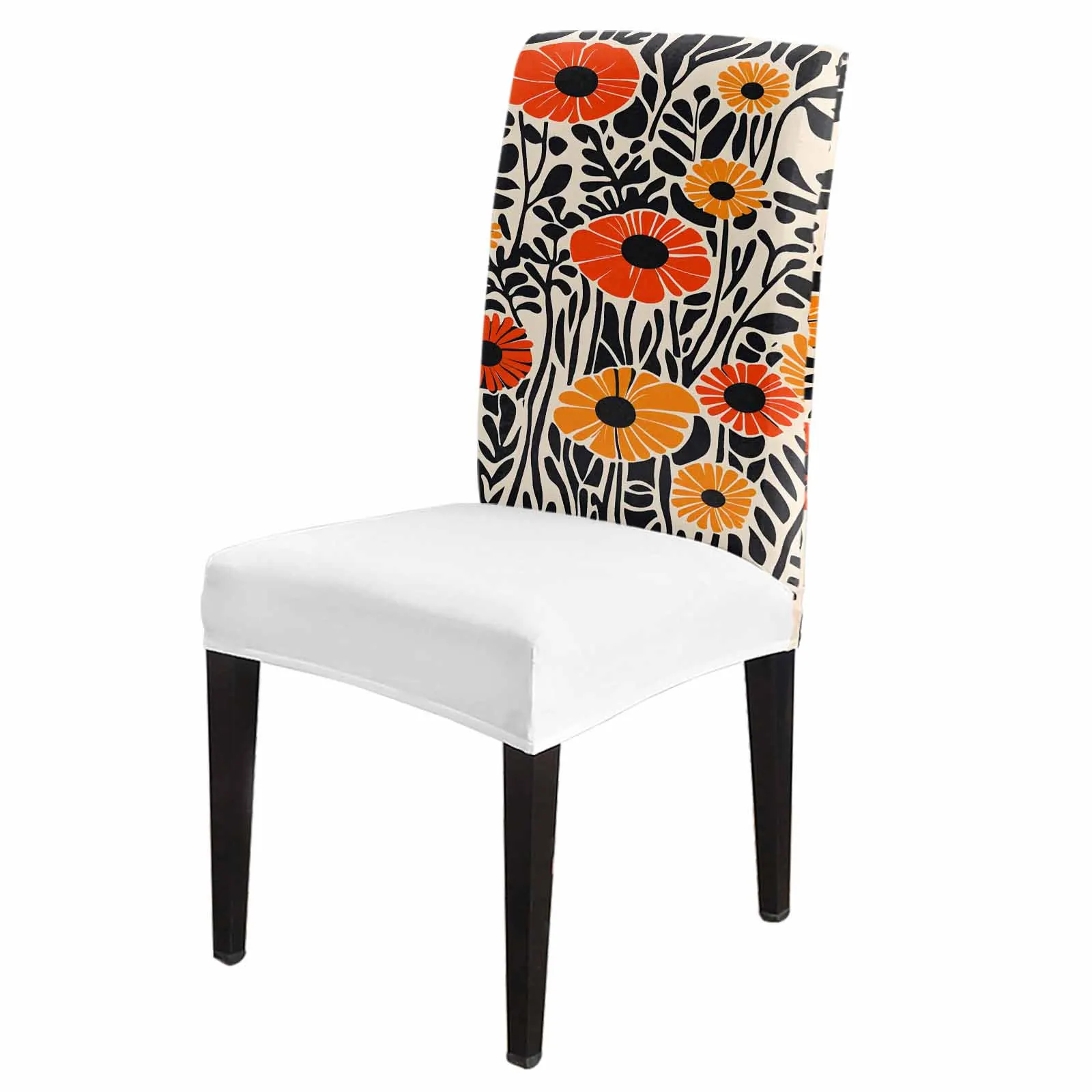 

Abstract Black Orange Flower Chair Cover for Dining Room Spandex Stretch Seat Cover for Wedding Banquet Party Seat Case