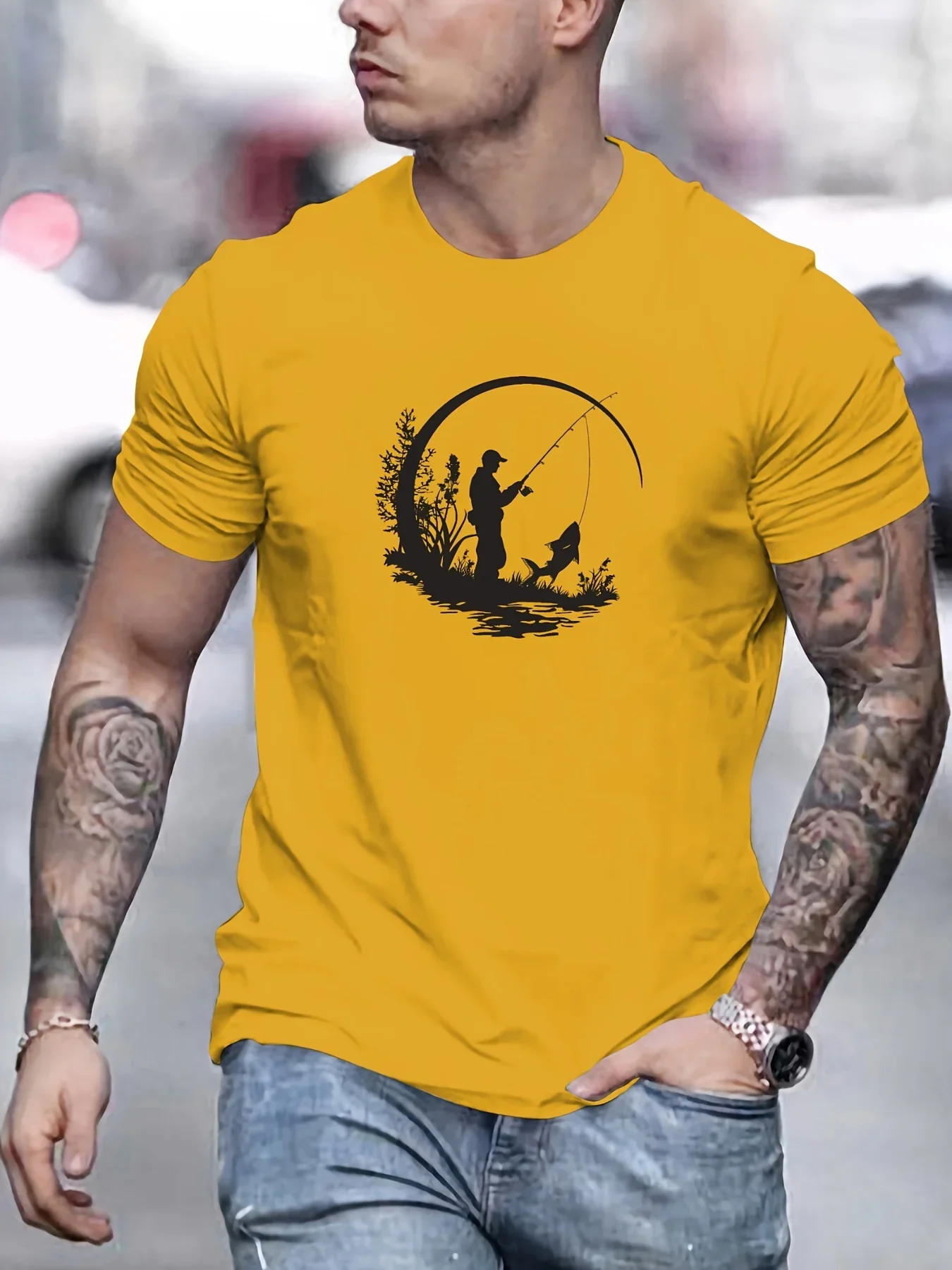 

Fishing Fisherman Catch Graphic T-Shirt Men Casual Cotton T-shirt