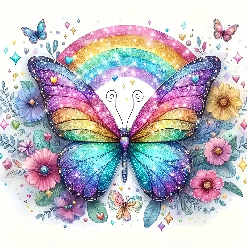 6inch Rainbow Butterfly Vinyl Decal- Glitter Self-Adhesive Sticker for Cars, Notebooks, Windows, Walls- Vibrant Cartoon Animal T