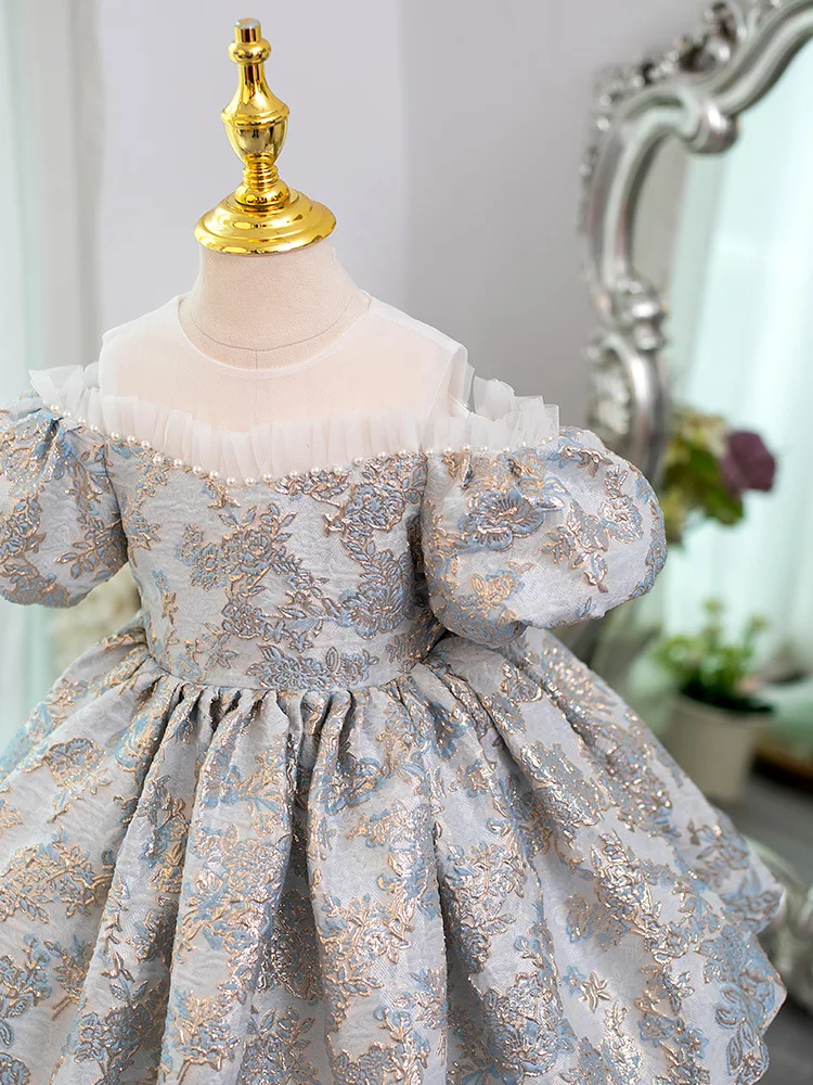 New Lolita embroidery Princess Party Fashion Off Shoulder Short sleeve Dress  Children Clothes 0-12 years old