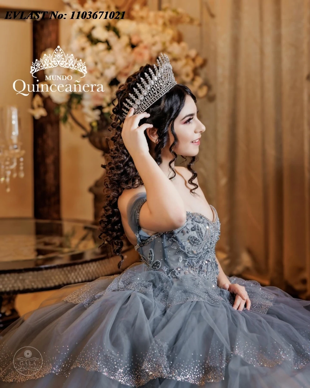 EVLAST berkilau abu-abu Quinnceanera gaun bola gaun mengkilap Applique manik-manik kristal berjenjang korset manis 16 Vestidos De 15 Anos SQ662