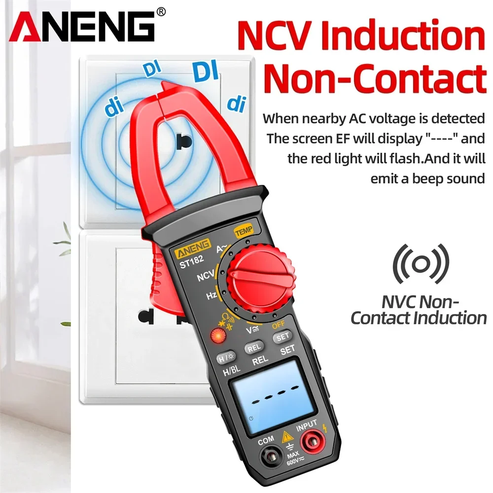 Imagem -03 - Digital Clamp Meter Multímetro 4000 Contagem Tensão ac dc Amperímetro Tester hz Capacitância Ncv Ohm Test Tools Aneng-st182