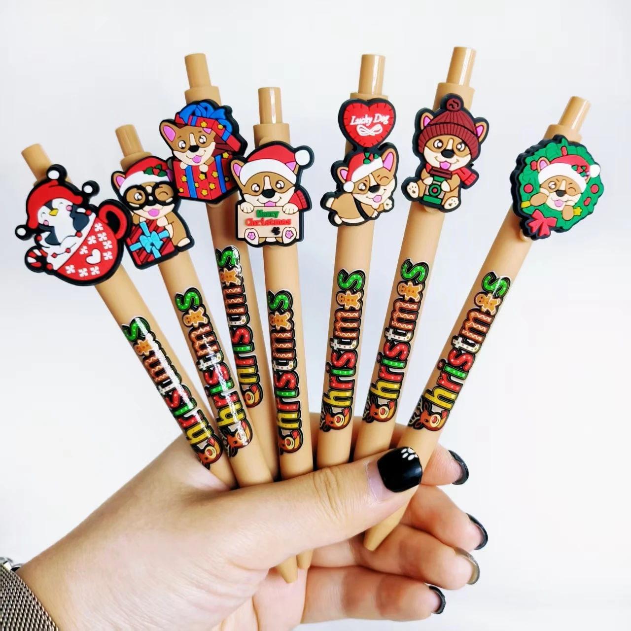 

14 шт./20 шт., рождественская милая нашивка в форме животных, ручка для печати, праздничный подарок, канцелярские принадлежности, выдвижная нейтральная ручка