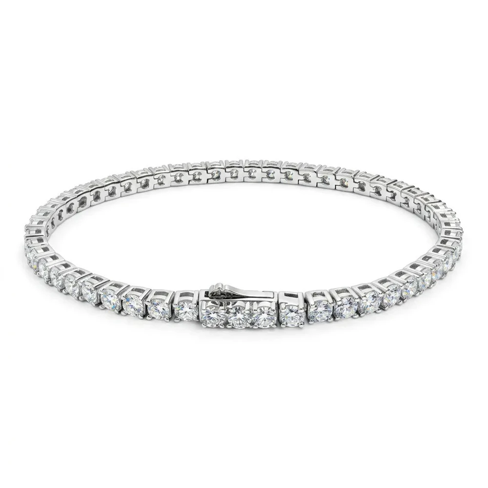 316L Stainless Steel 3mm 0.1ct Hidden Clasp D Color Moissanite Tennis Bracelet Waterproof Full Round Moissanite Bracelet