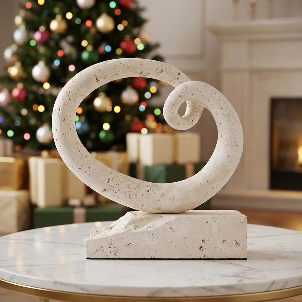 Travertine Stone Abstract Spiral Loop Sculpture Natural Limestone Art Statue Modern Desktop Ornament For Home Decor Cabinet