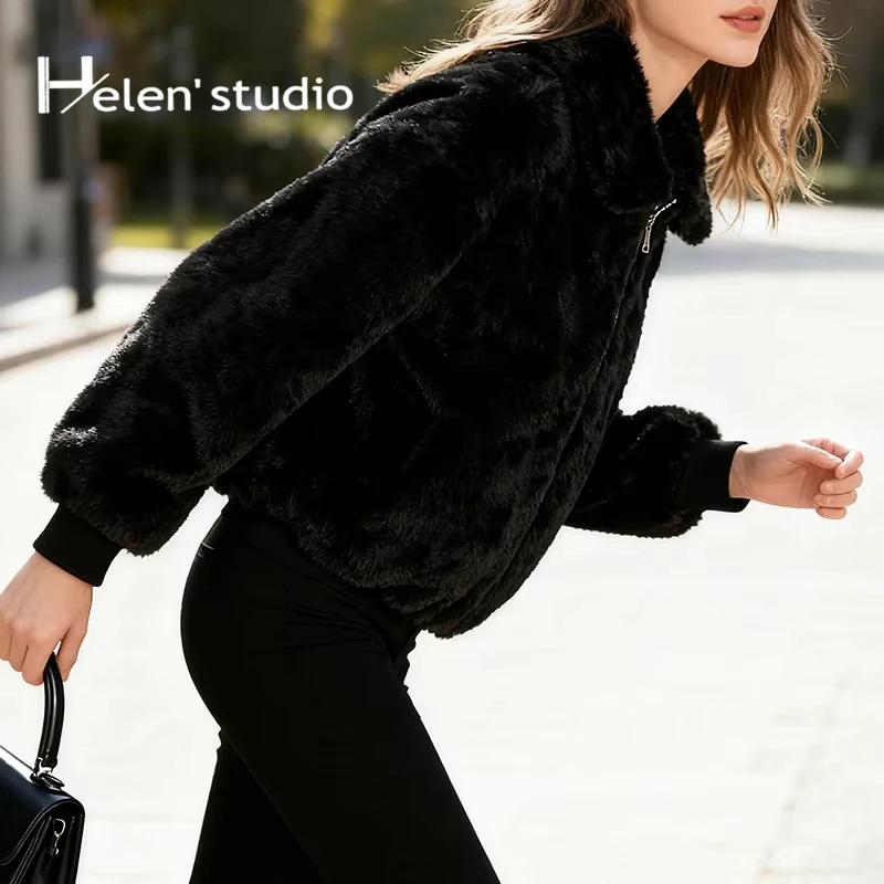 

Модное зимнее женское пальто из искусственного меха норки с пушистыми воротниками и большим меховым воротником-стойкой, класса люкс