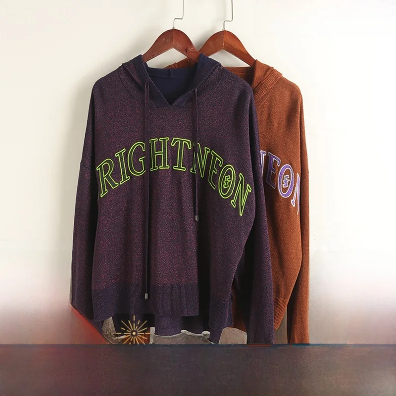 

Autumn New Loose Women's Hoodie Knitted Casual Sweater Overhead Tagl Comfortable Straight Cut Long Sve Polyester Blend