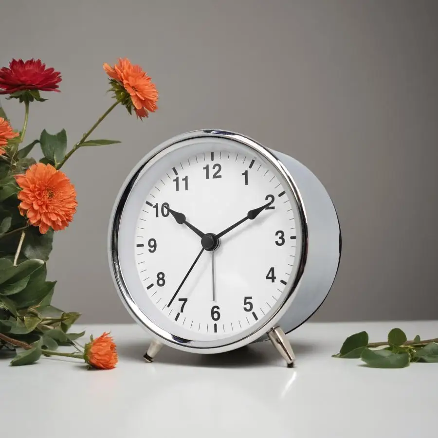 Picture 4: 1pc 3.8-inch Light Luxury Metal Quartz Alarm Clock, Electroplated Metal Shell, Retro Decorative Luminous Desk Clock, No Battery
