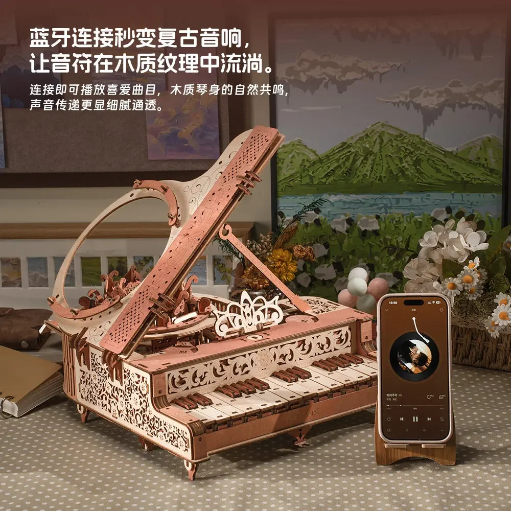 NEW Handmade DIY girl birthday creative gift wooden can play bluetooth music box building block assembly