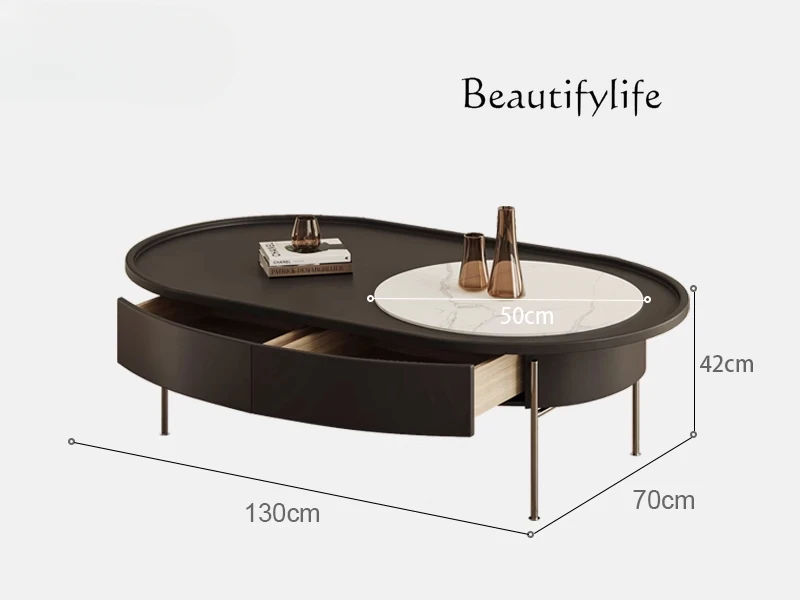 

Minimalist Retro Rock Plate Tea Table Small Apartment Living Room Home Quiet Style Oval Stainless Steel Tea Table