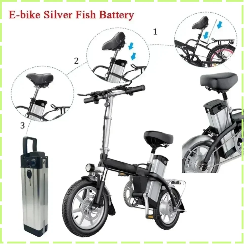 Air Express 48V 20ah 30ah 40ah 50ah Silver Fish 48V Lithium Battery, Aluminum Case Anti Theft Lock Comes with Charger as a Gift