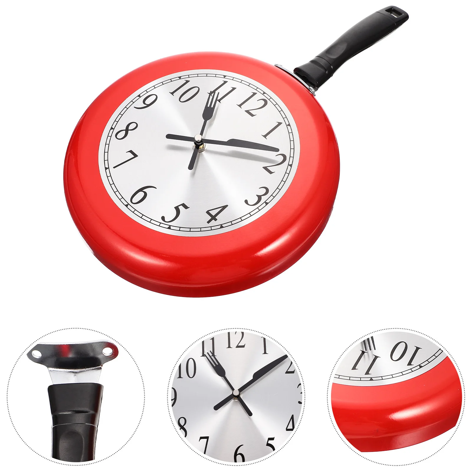 

1 Set Stainless Steel Wall Clock Frying Pan Modeling Silent Sweep Hands Decorative Hanging Clock For Home Living Room Kitchen