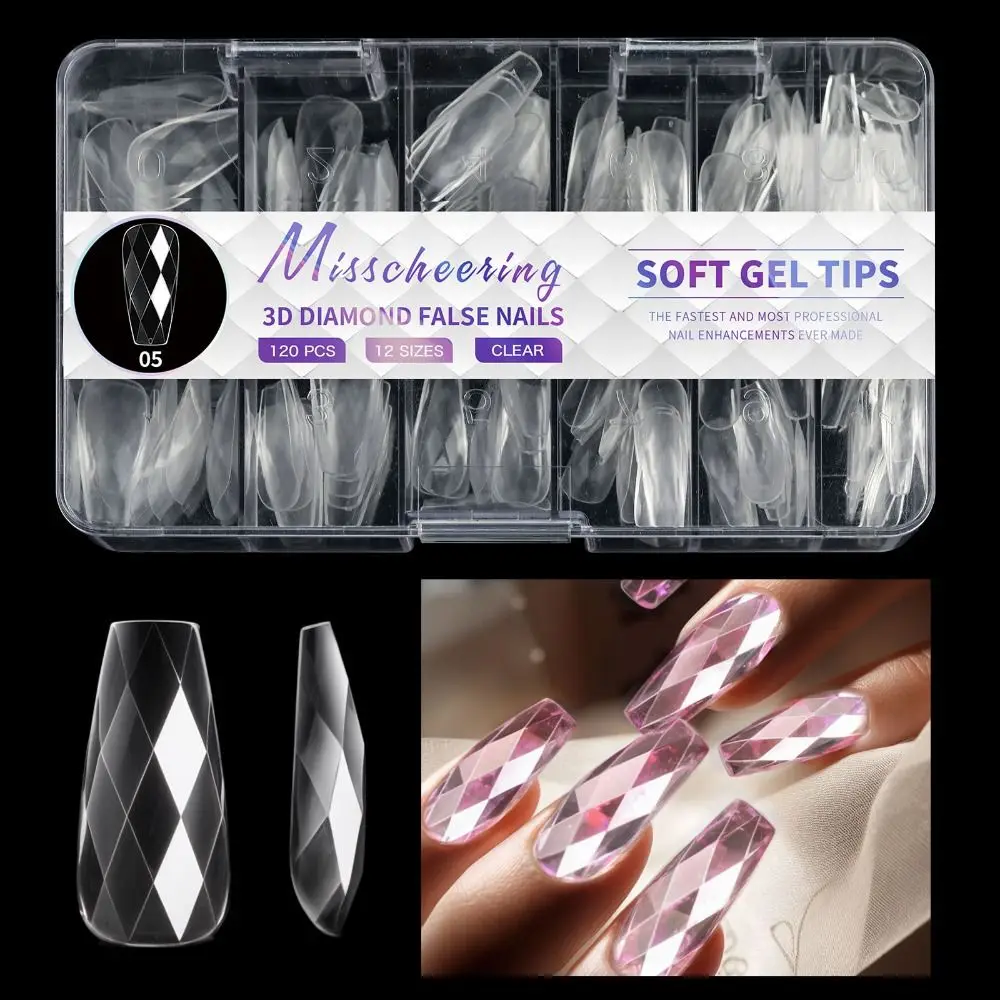 120/140pcs Luxury Diamond False Nail Tips Almond Square DIY Soft Gel Nail Tips Long Coffin Shaped Wearable Full Cover Fake Nails